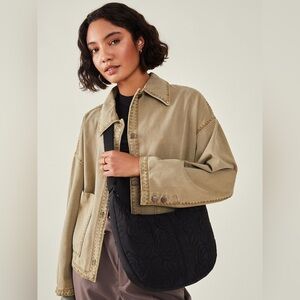 Zara Camel Button-Up Jacket OVERSHIRT WITH TOPSTITCHING ZW COLLECTION Sz S